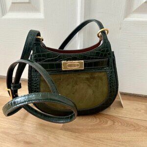 GIFT NEW TORY BURCH LEE RADZIWILL KELP GREEN CROSSBODY CROC LEATHER SUEDE $658